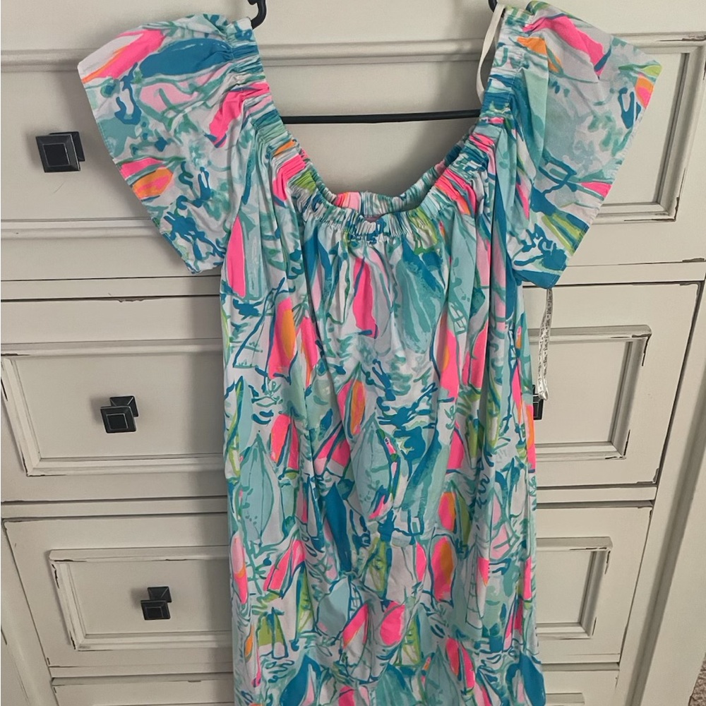 Lilly Pulitzer Colorful Abstract Midi Dress off shoulder